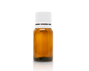 A glass bottle 15ml with a cap, a guarantee ring and a dropper cap